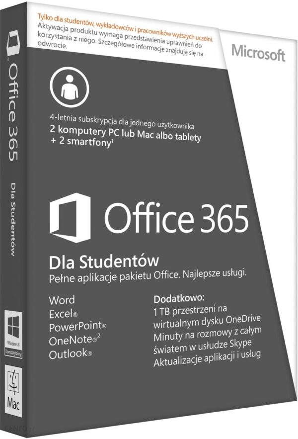 Microsoft Office 365 University PL ESD 2 Użyt. Lic. 4 Lata (R4T-00010)